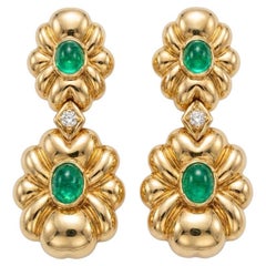 Hammerman Brothers 18K Gold Emerald Diamond Earrings