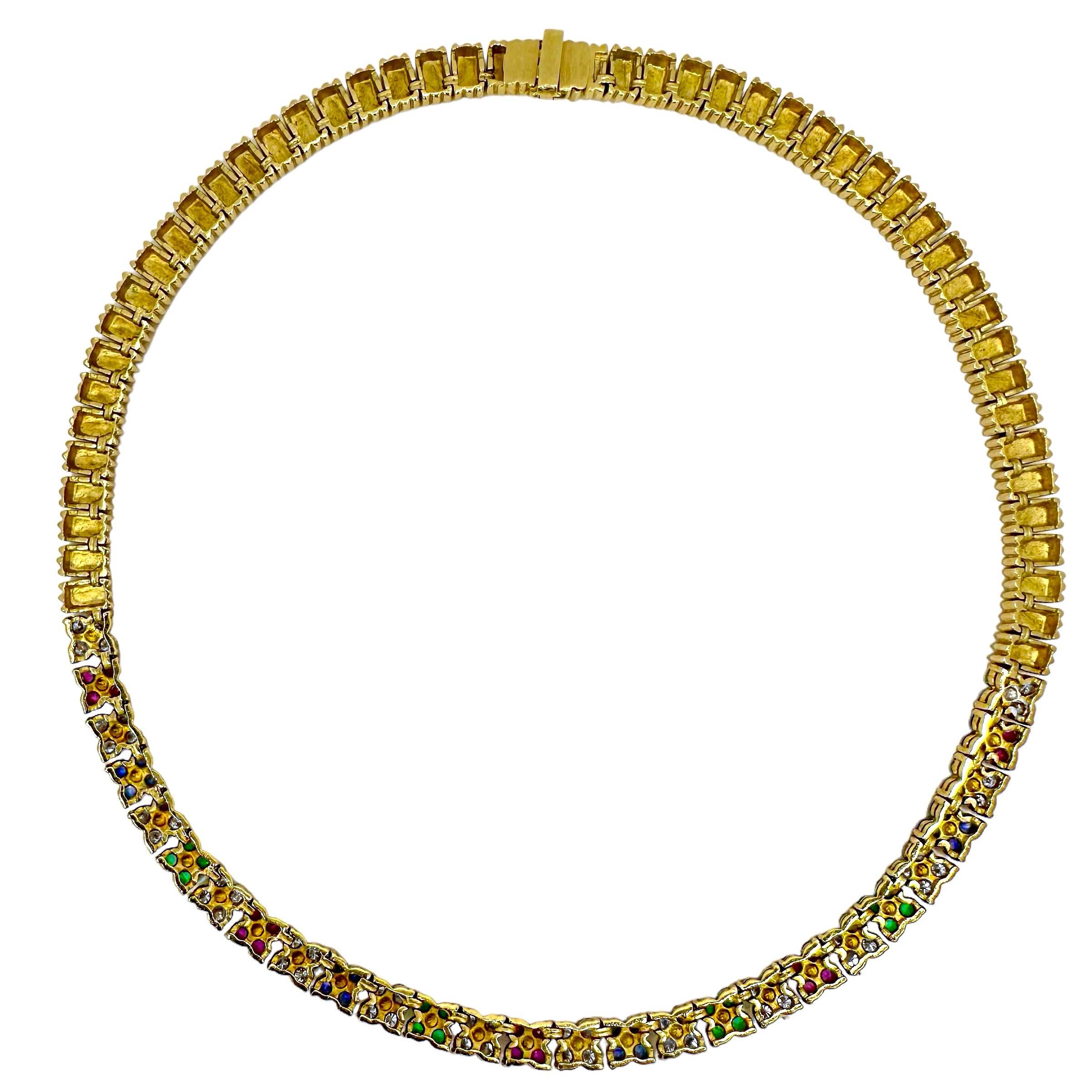 Hammerman Brothers Halskette aus 18 Karat Gold mit Diamanten, Smaragden, Rubinen und Saphiren (Moderne) im Angebot
