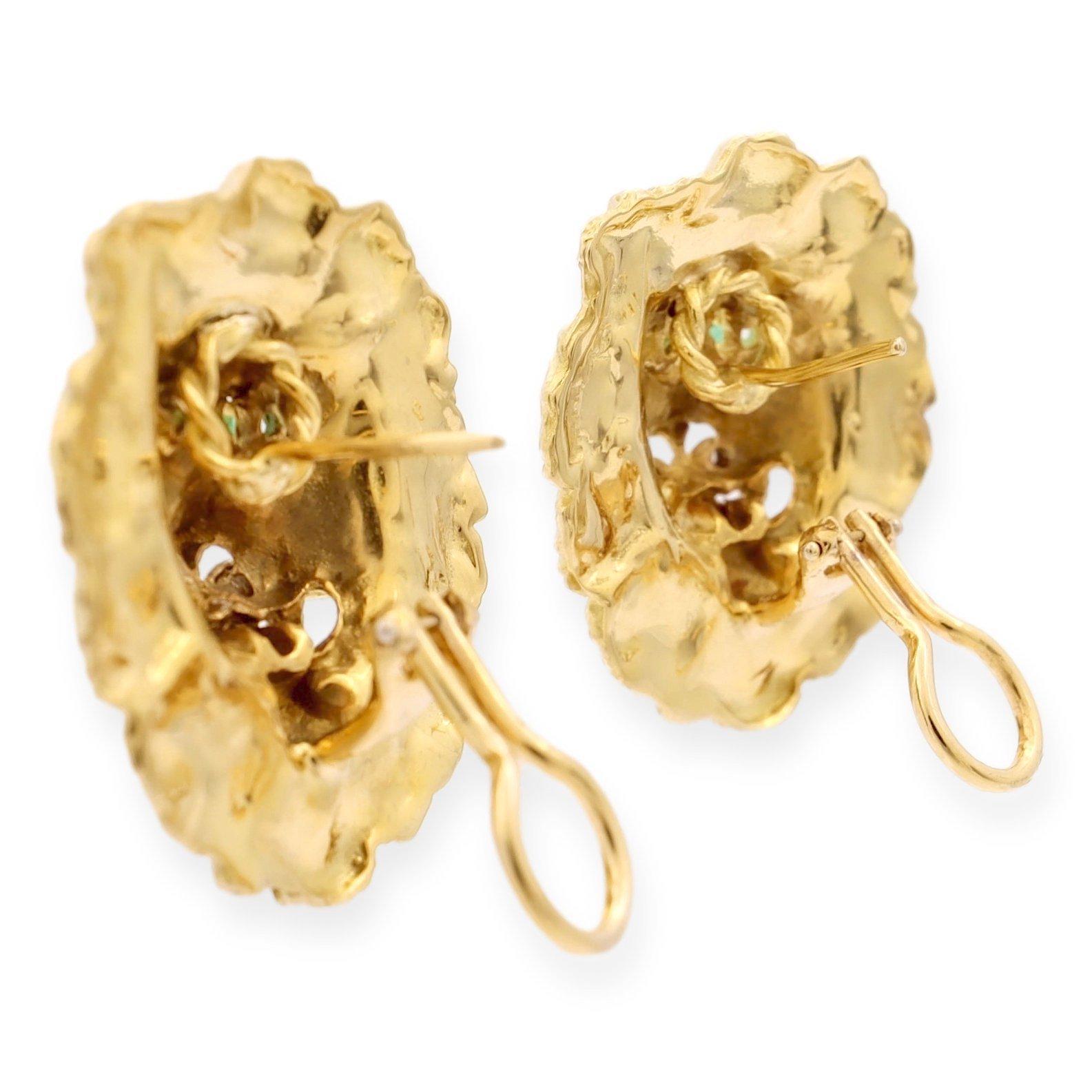 Retro Hammerman Brothers 18K Yellow Diamond Ruby Emerald Gold Lion Earrings