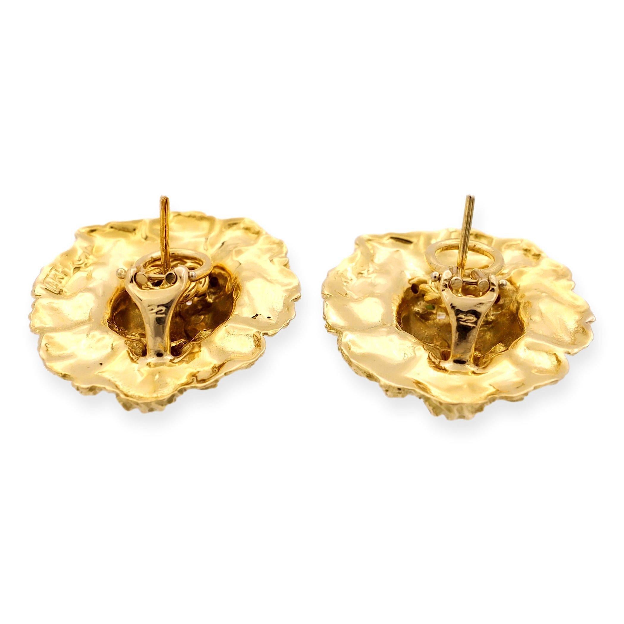 Single Cut Hammerman Brothers 18K Yellow Diamond Ruby Emerald Gold Lion Earrings