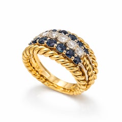 Hammerman Brothers 18K Yellow Gold Burma Blue Sapphire and Diamond Ring