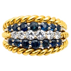 Hammerman Brothers 18K Yellow Gold Burma Blue Sapphire and Diamond Ring