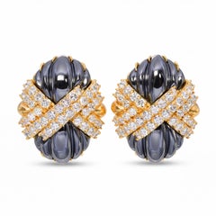 Boucles d'oreilles « Huggie » Hammerman Brothers en or jaune 18 carats, avec diamants et hématite
