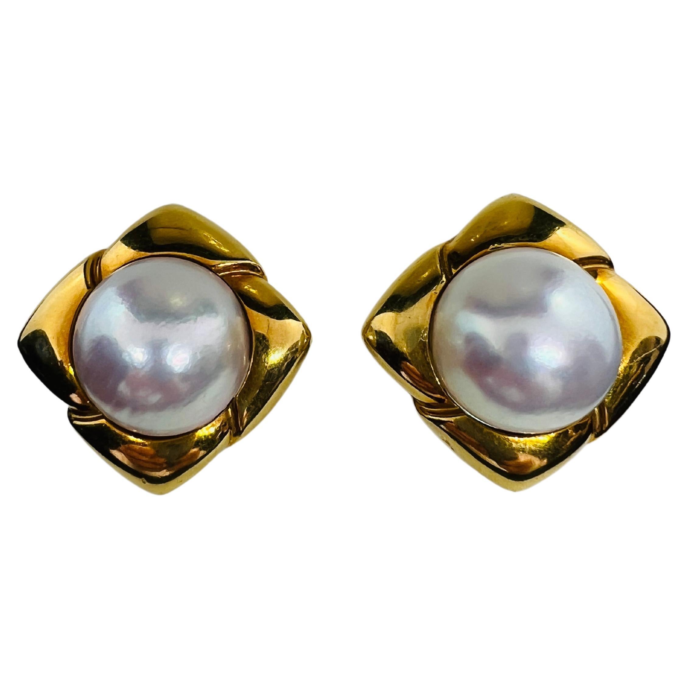Hammerman Brothers 18K yellow Gold & More pearl Clip on Earrings 35.4 grams For Sale