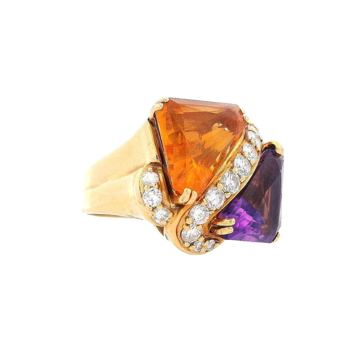 Round Cut Hammerman brothers 18kt Gold Ring with Amethyst, Citrine and Diamonds For Sale