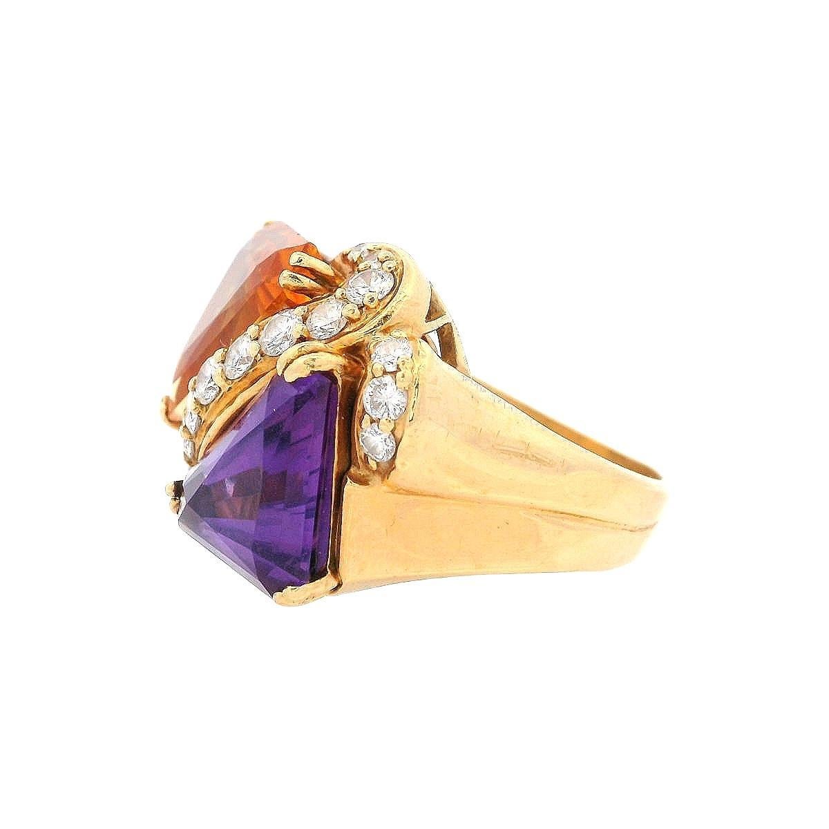 Hammerman brothers 18kt Gold Ring with Amethyst, Citrine and Diamonds In Excellent Condition For Sale In Aventura, FL