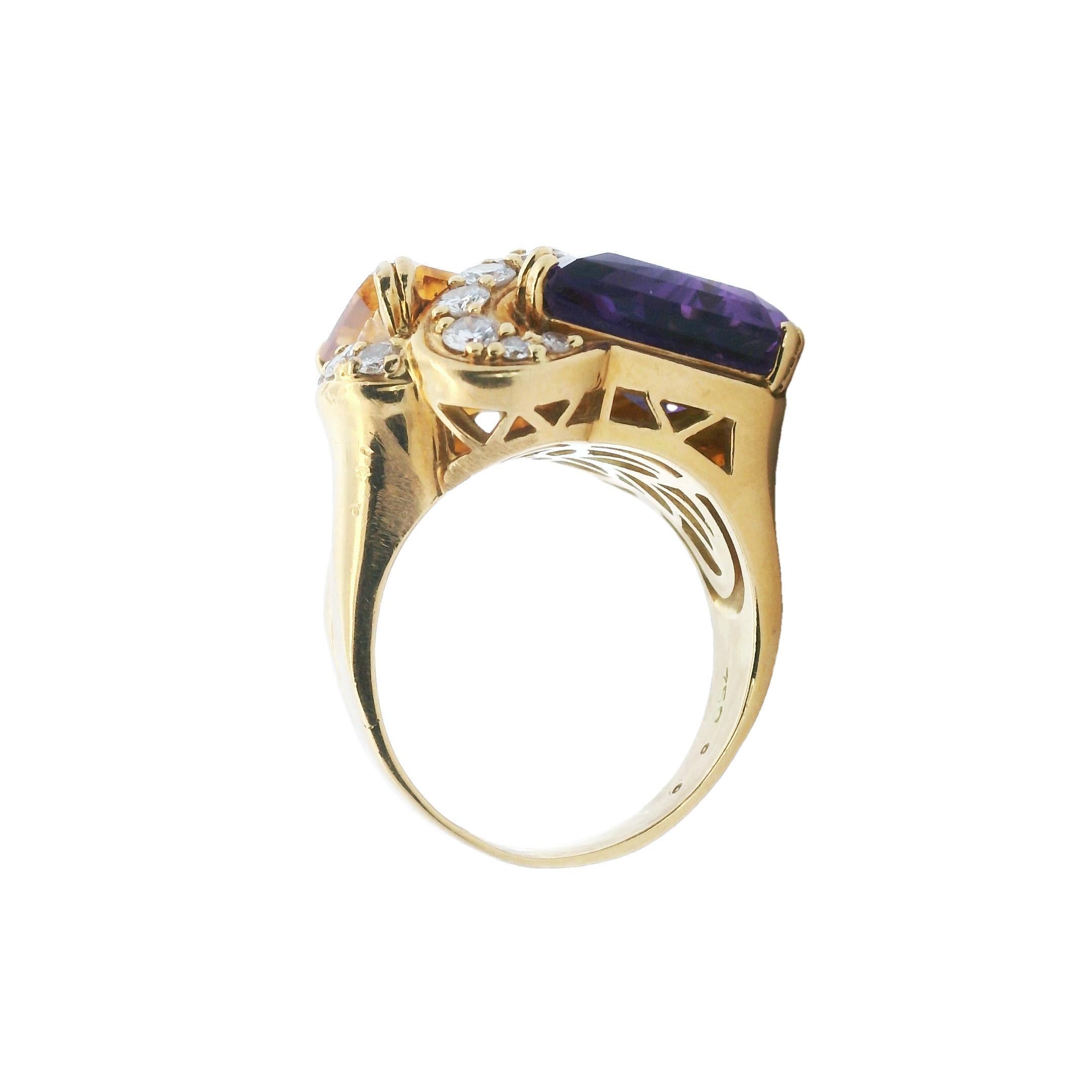 Hammerman brothers 18kt Gold Ring with Amethyst, Citrine and Diamonds For Sale 1