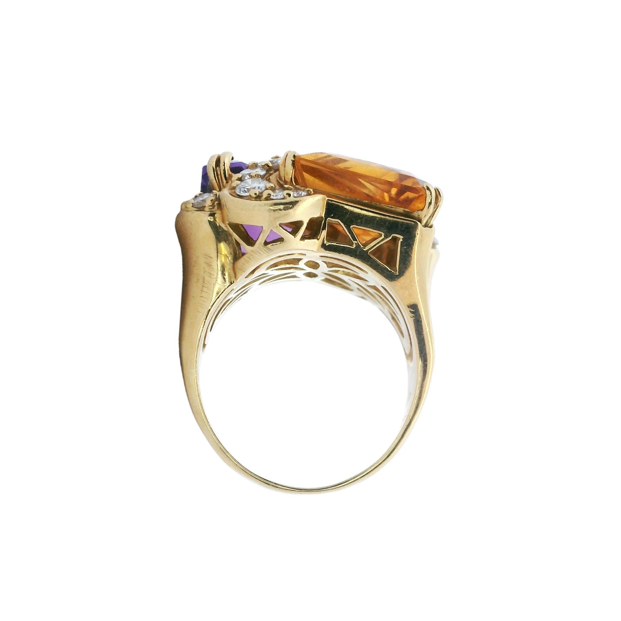 Hammerman brothers 18kt Gold Ring with Amethyst, Citrine and Diamonds For Sale 2