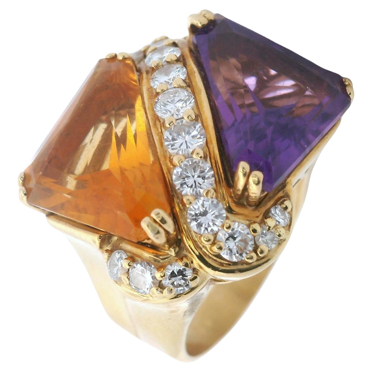 Hammerman brothers 18kt Gold Ring with Amethyst, Citrine and Diamonds