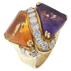 Hammerman brothers 18kt Gold Ring with Amethyst, Citrine and Diamonds