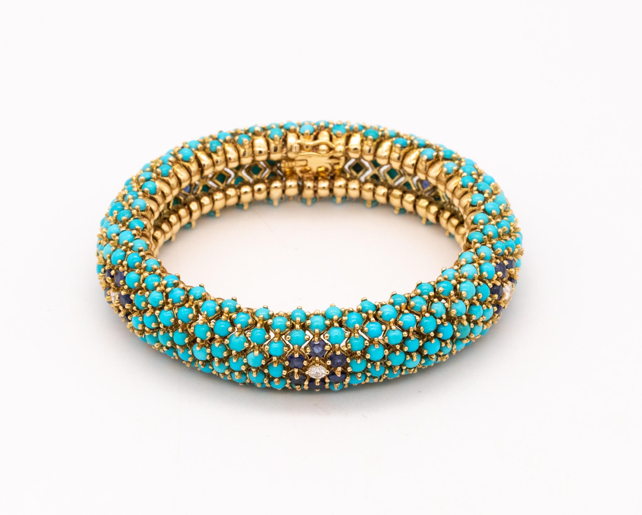 Women's Hammerman Brothers 1960 Bracelet in 18Kt Gold with 35.7 Ctw Turquoises Diamonds