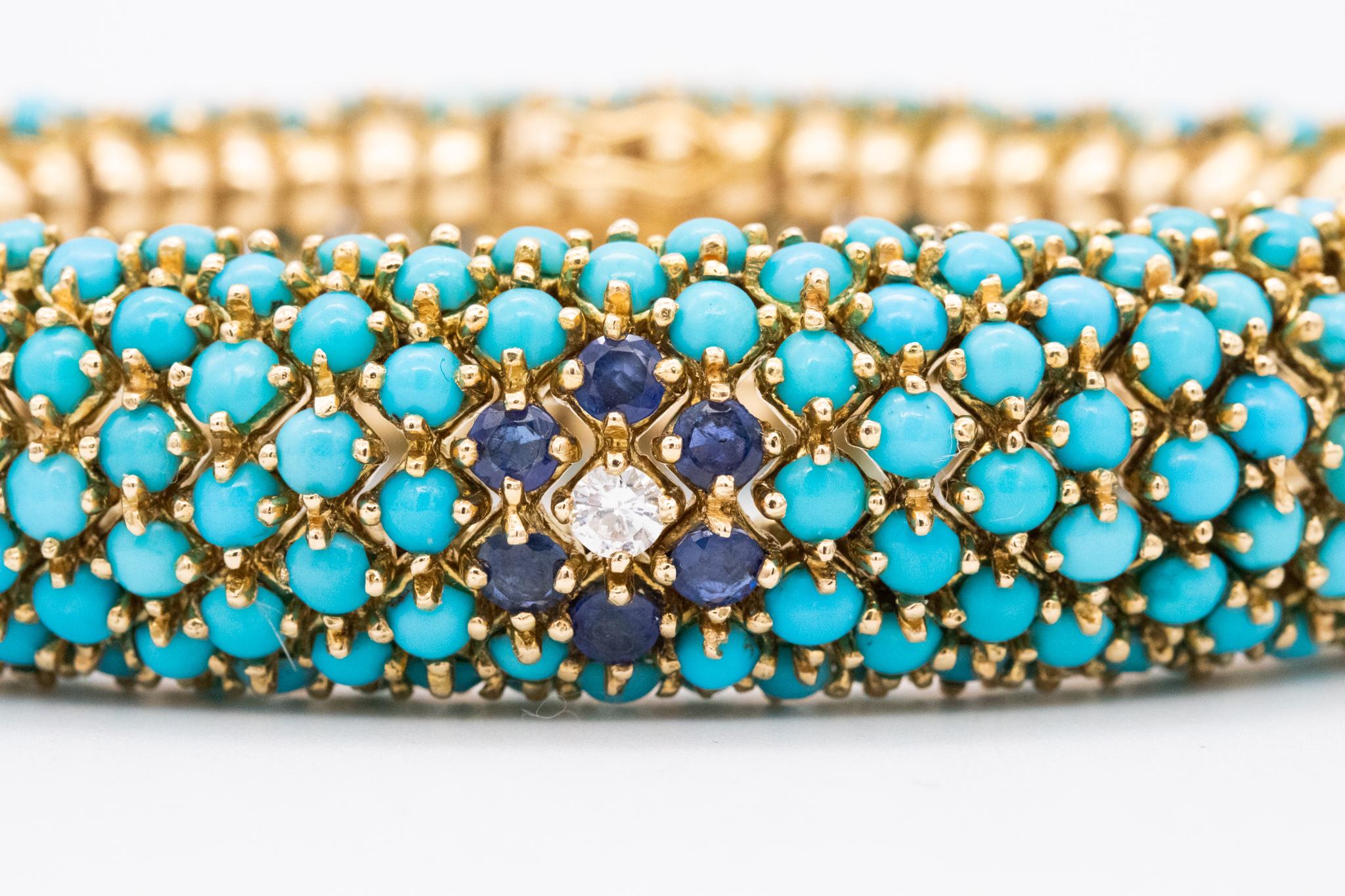 Hammerman Brothers 1960 Bracelet in 18Kt Gold with 35.7 Ctw Turquoises Diamonds 1