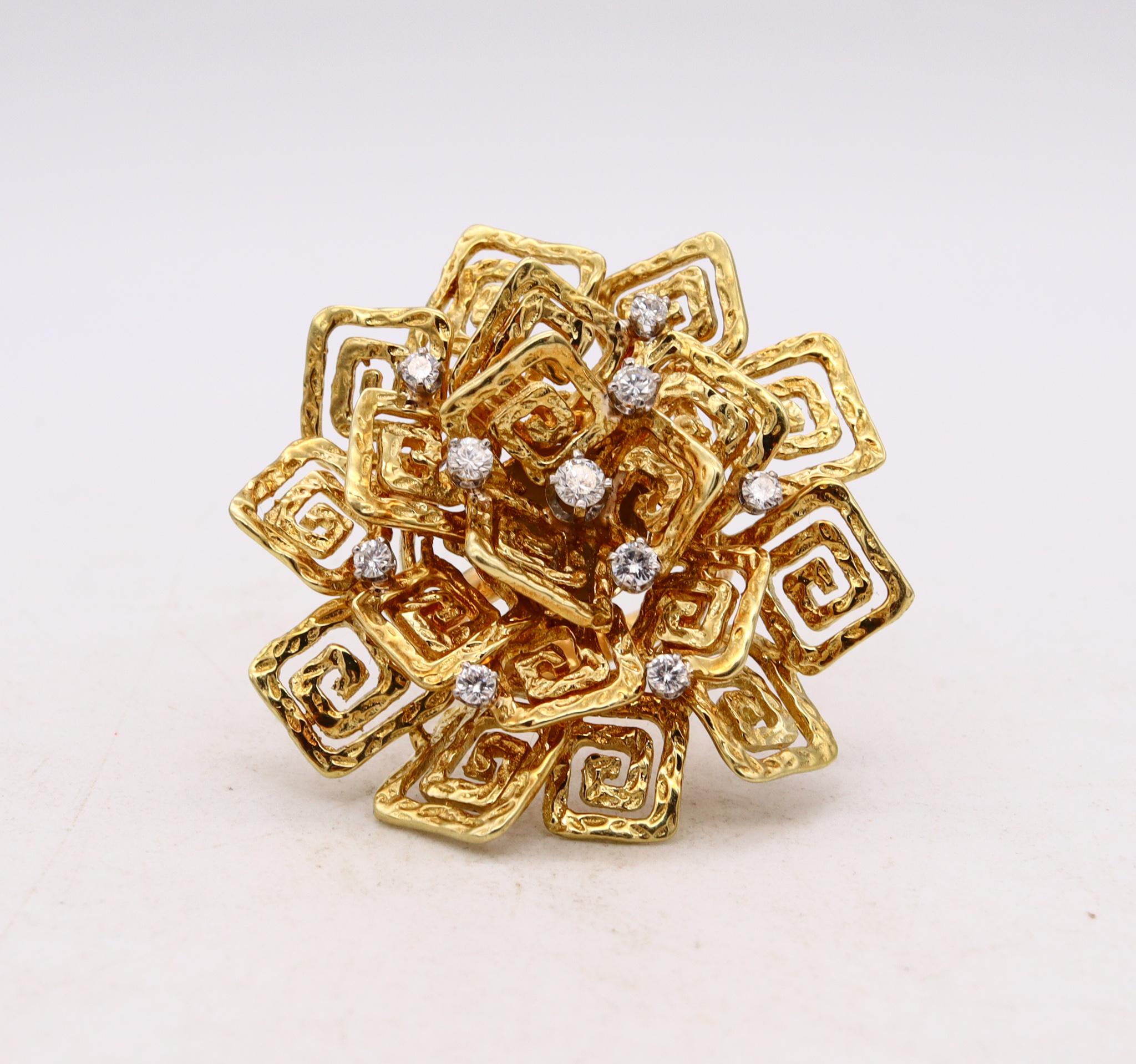 Hammerman Brothers 1960 Geometric Cocktail Ring In 18Kt Gold With VS Diamonds For Sale 2