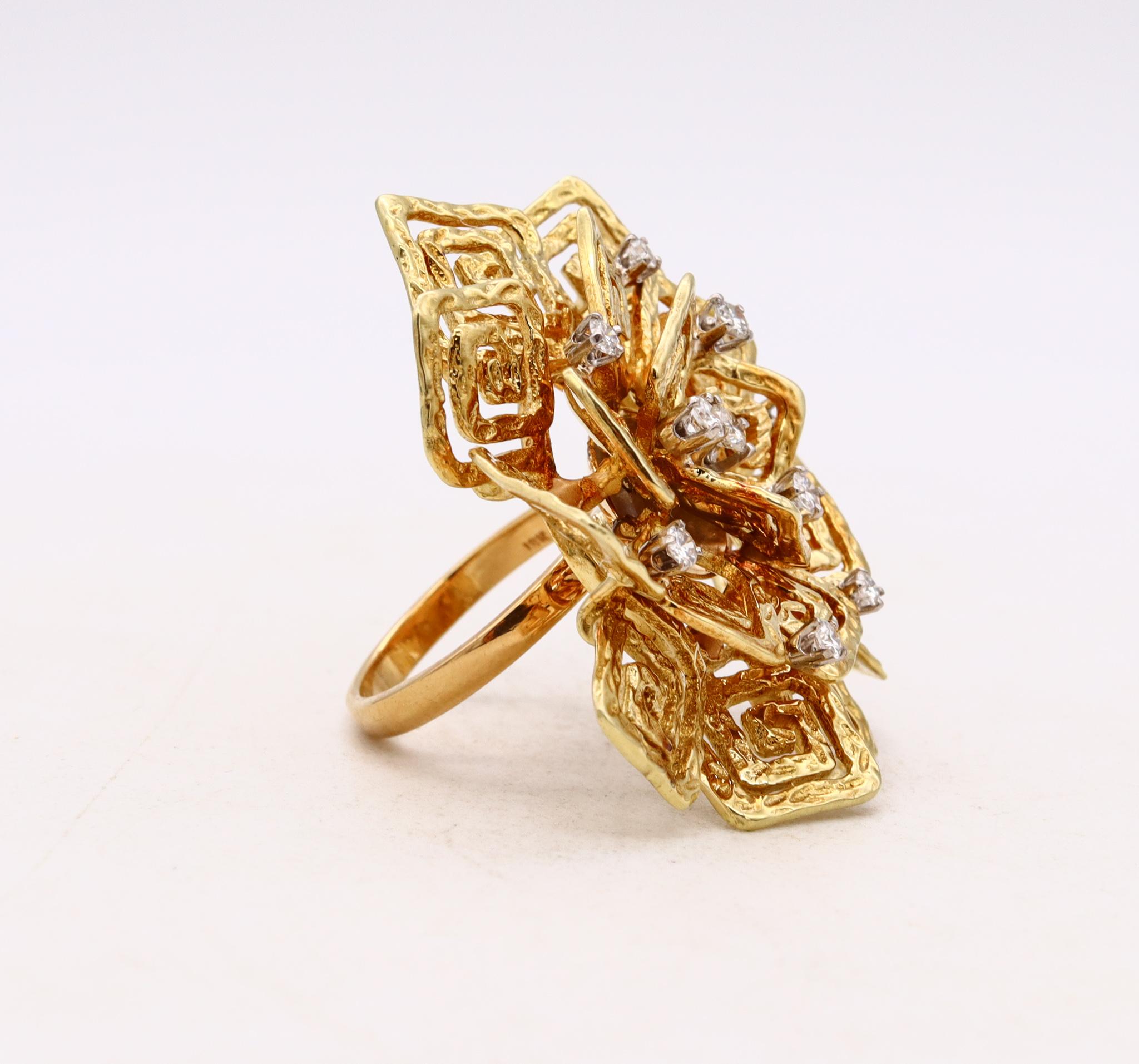 Retro Hammerman Brothers 1960 Large Geometric Cocktail Ring 18Kt Gold with VS Diamonds