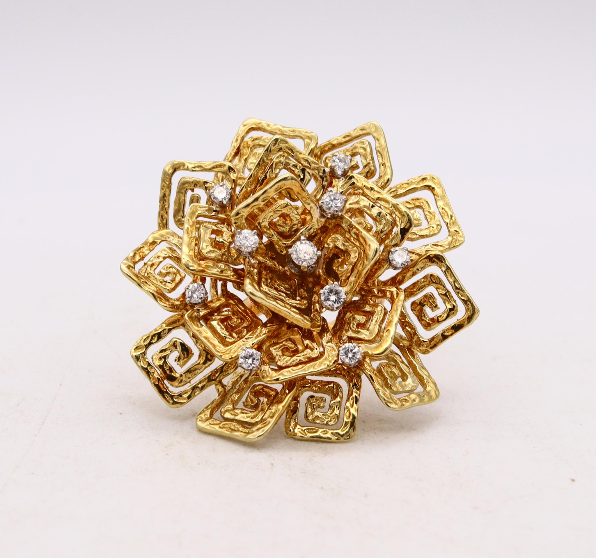 Brilliant Cut Hammerman Brothers 1960 Large Geometric Cocktail Ring 18Kt Gold with VS Diamonds