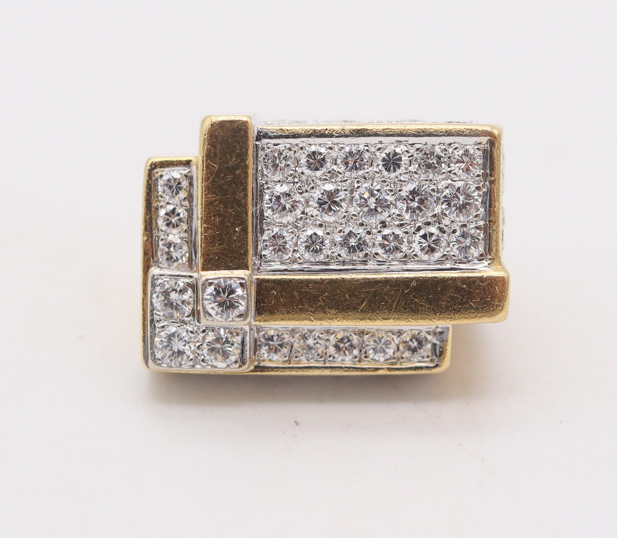 Brilliant Cut HAMMERMAN BROTHERS 1970 Geometric Ring 18Kt Gold With 3.54 Ctw Diamonds For Sale
