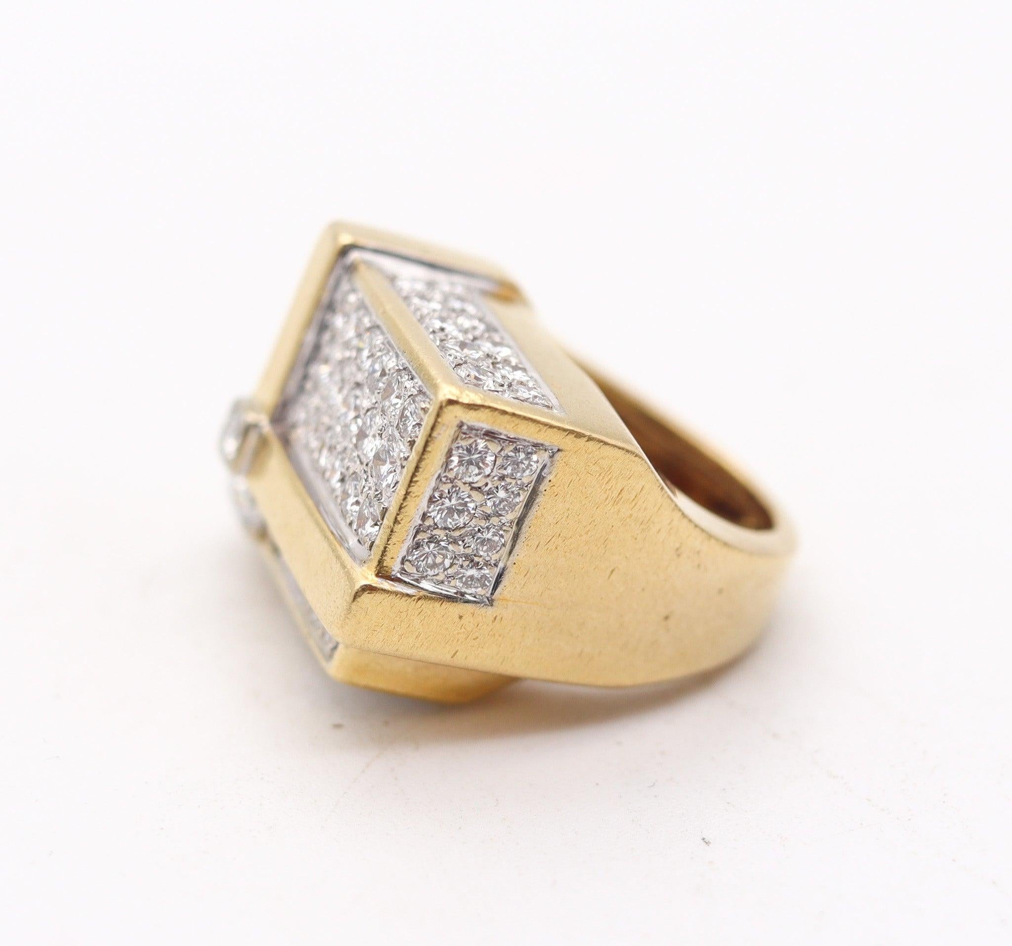 Women's HAMMERMAN BROTHERS 1970 Geometric Ring 18Kt Gold With 3.54 Ctw Diamonds For Sale