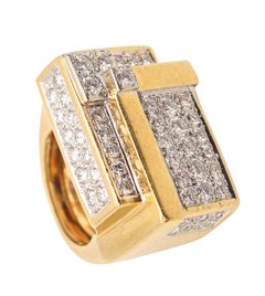 HAMMERMAN BROTHERS 1970, bague géométrique en or 18 carats avec diamants de 3,54 carats