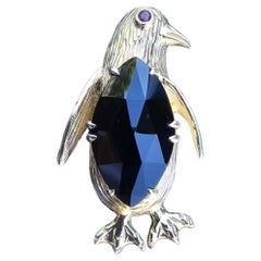 Hammerman Brothers 3d Penguin Brosche Pin Schwarzer Onyx Rubin 14k Gelbgold 1,25"