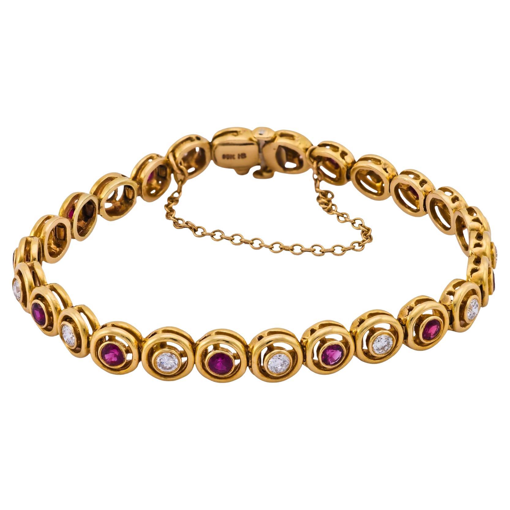 Hammerman Brothers 4,20 Karat Diamant und Rubin 14k Gelbgold Armband