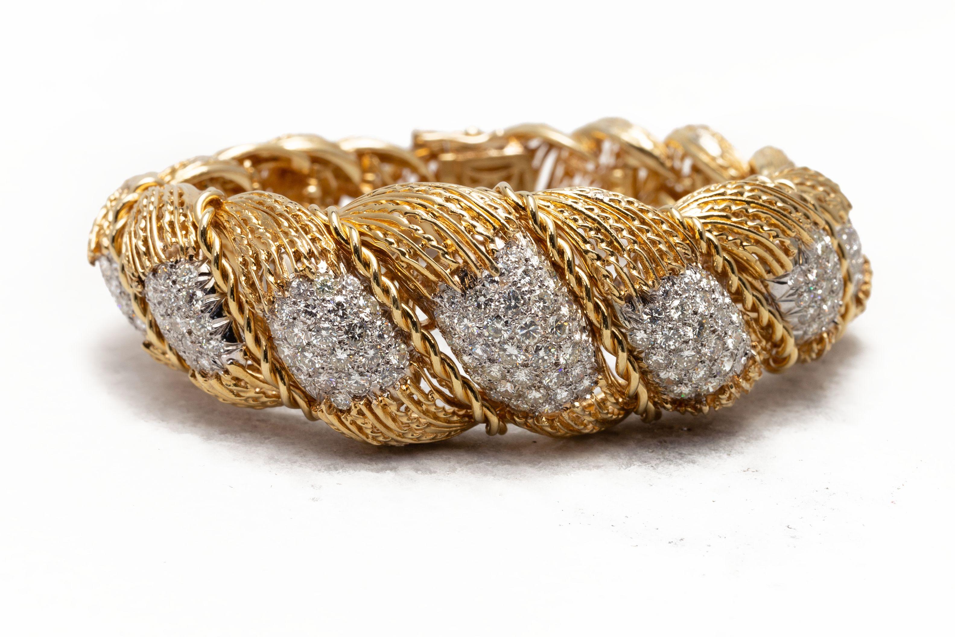 Modern Hammerman Brothers 6.50 Carat Diamond Semi-Flexible Bracelet in Yellow Gold