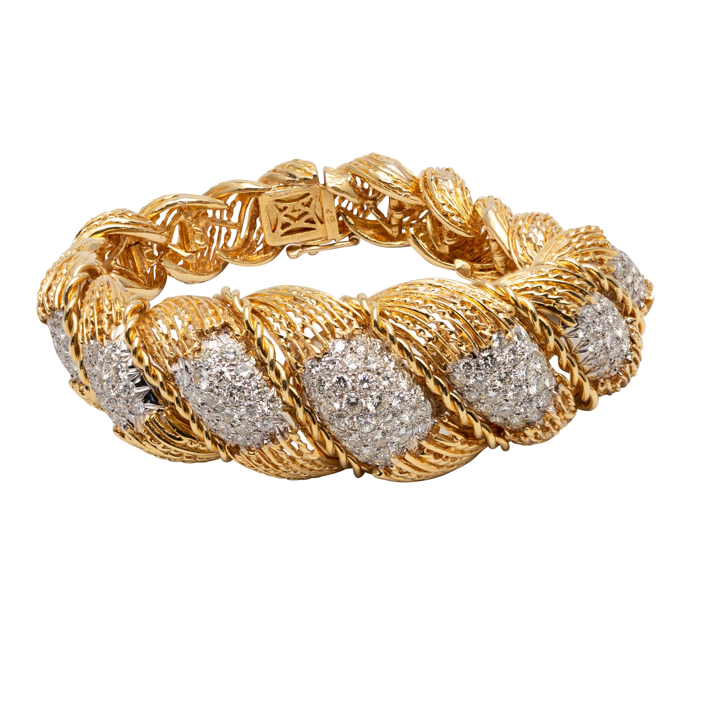 Hammerman Brothers 6.50 Carat Diamond Semi-Flexible Bracelet in Yellow Gold 1