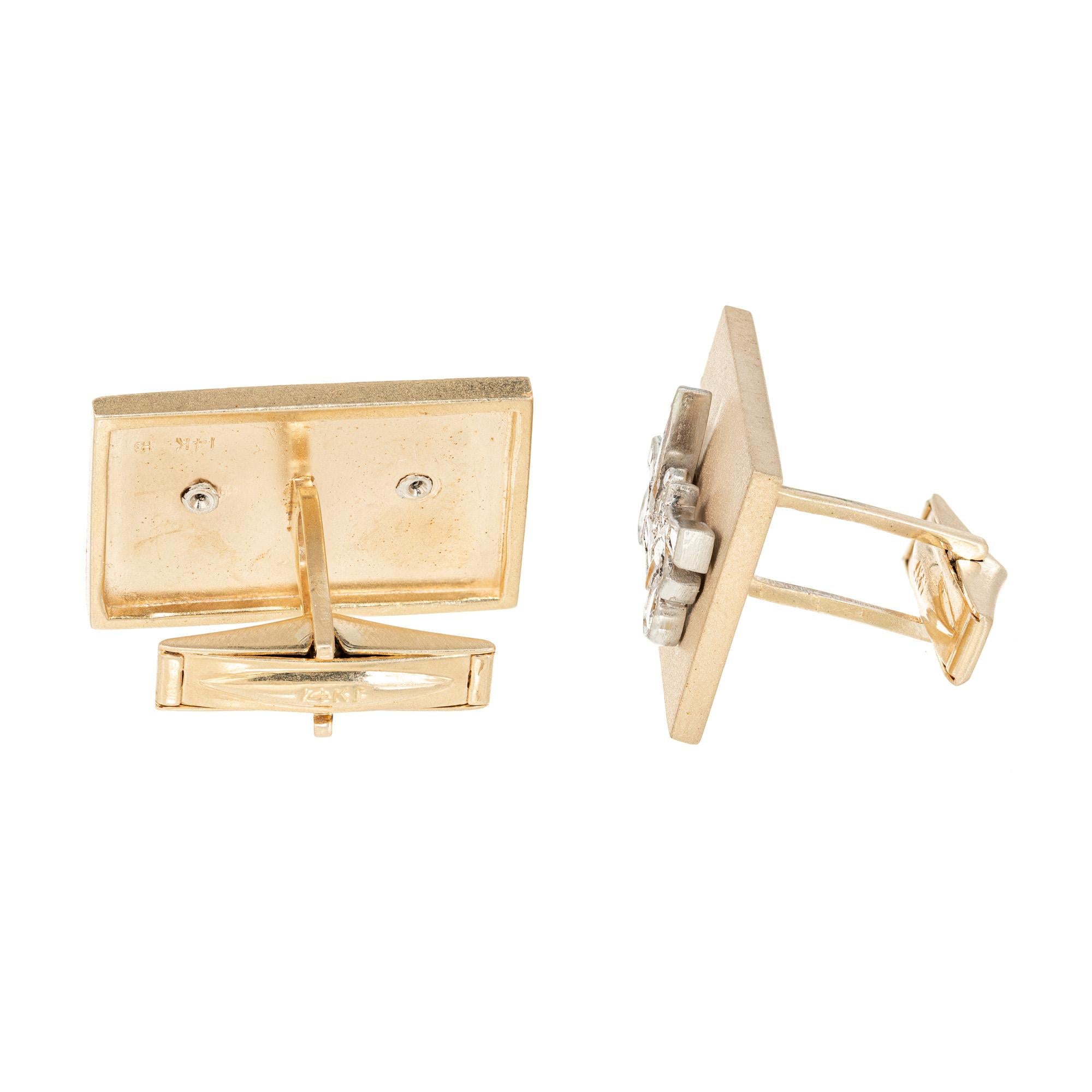 Round Cut Hammerman Brothers .82 Carat Diamond Gold Automobile Cufflinks For Sale