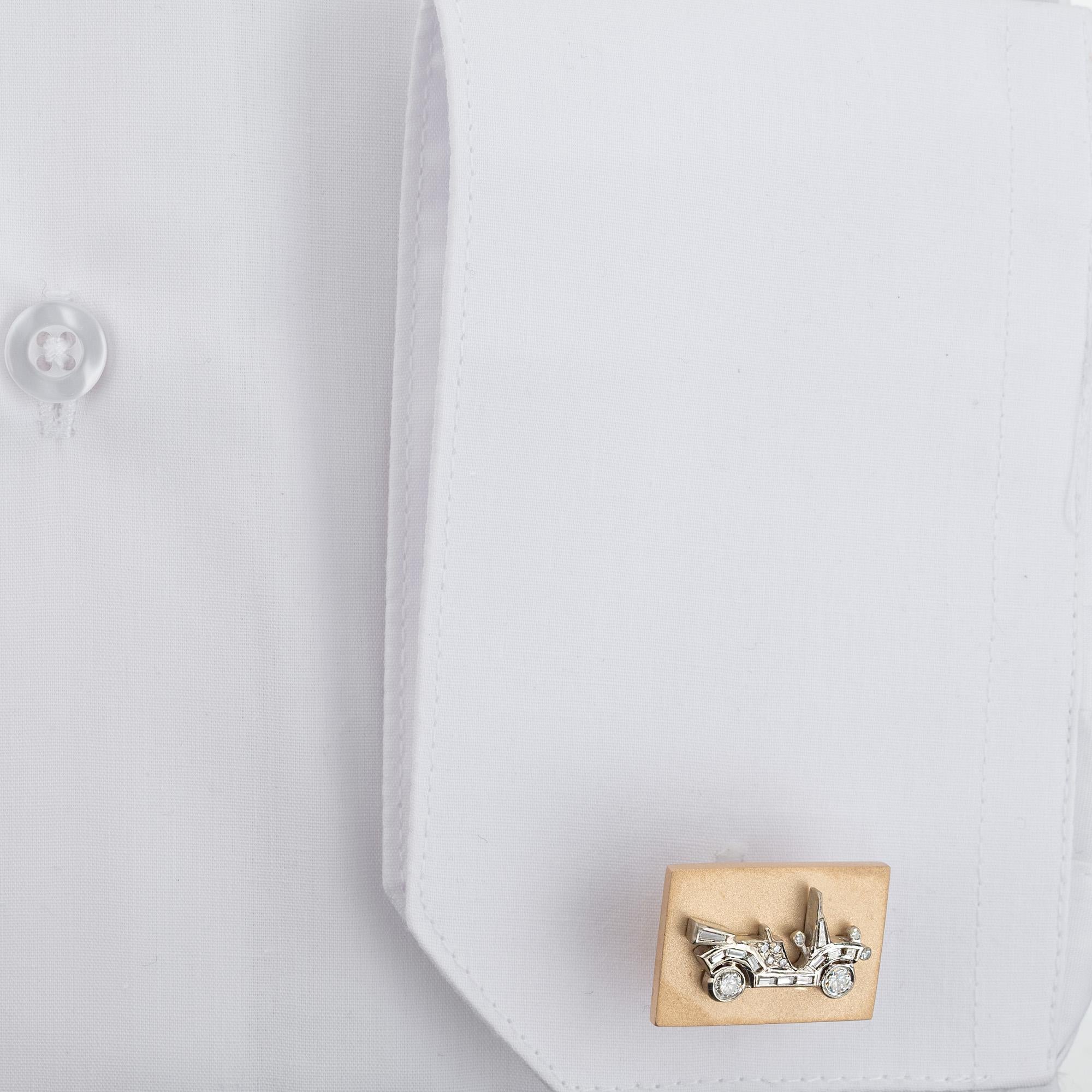 Hammerman Brothers .82 Carat Diamond Gold Automobile Cufflinks For Sale 1