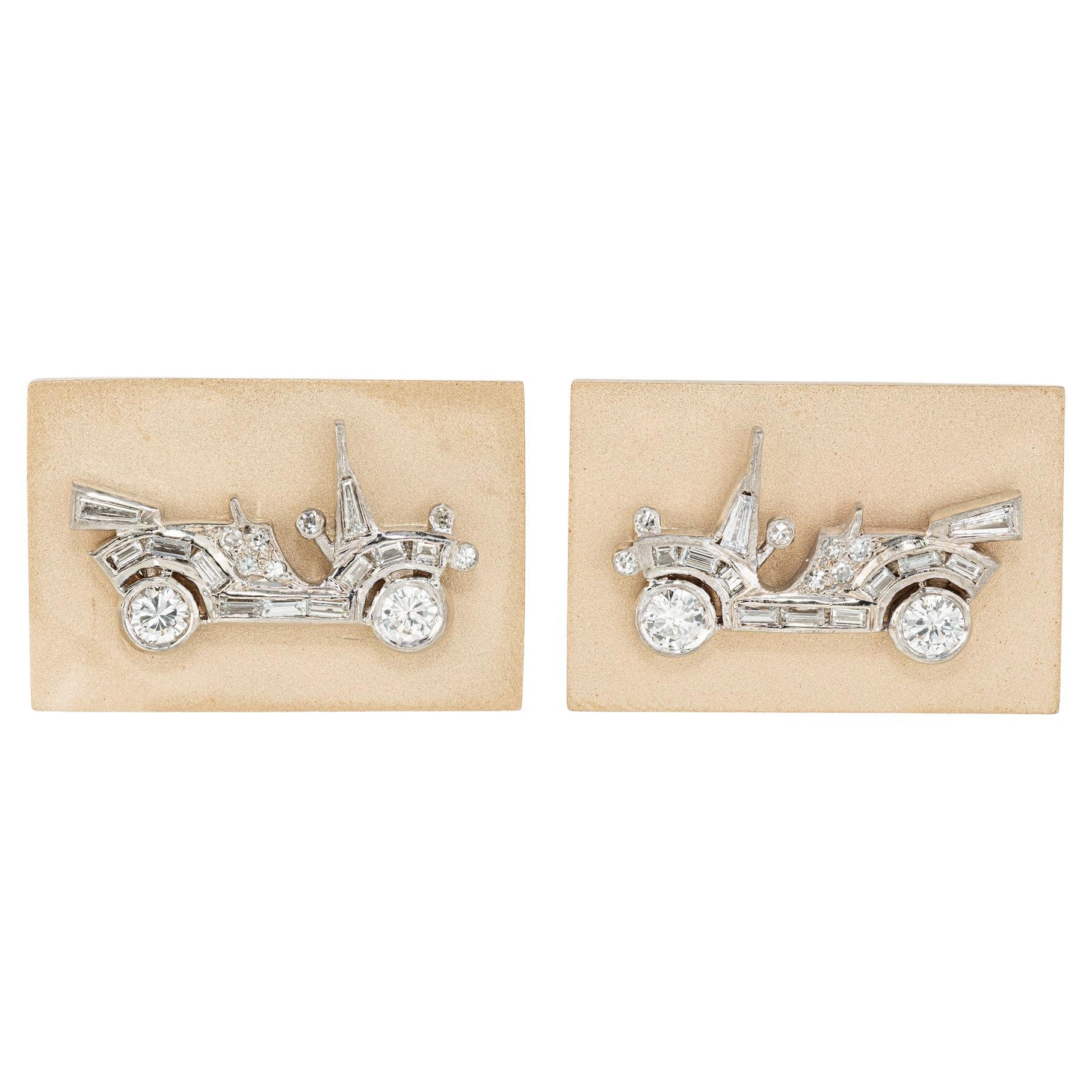 Hammerman Brothers .82 Carat Diamond Gold Automobile Cufflinks For Sale