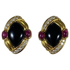 Hammerman Brothers Black Onyx and Ruby Earrings