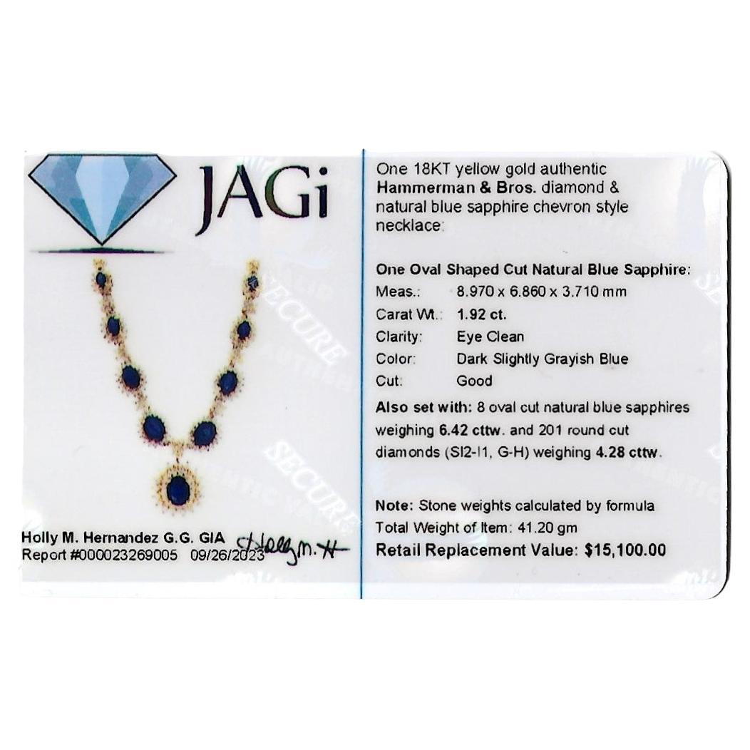 Hammerman Brothers Blue Sapphire and Diamond Necklace in 18 Karat Yellow Gold 4