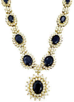 Hammerman Brothers Blue Sapphire and Diamond Necklace in 18 Karat Yellow Gold