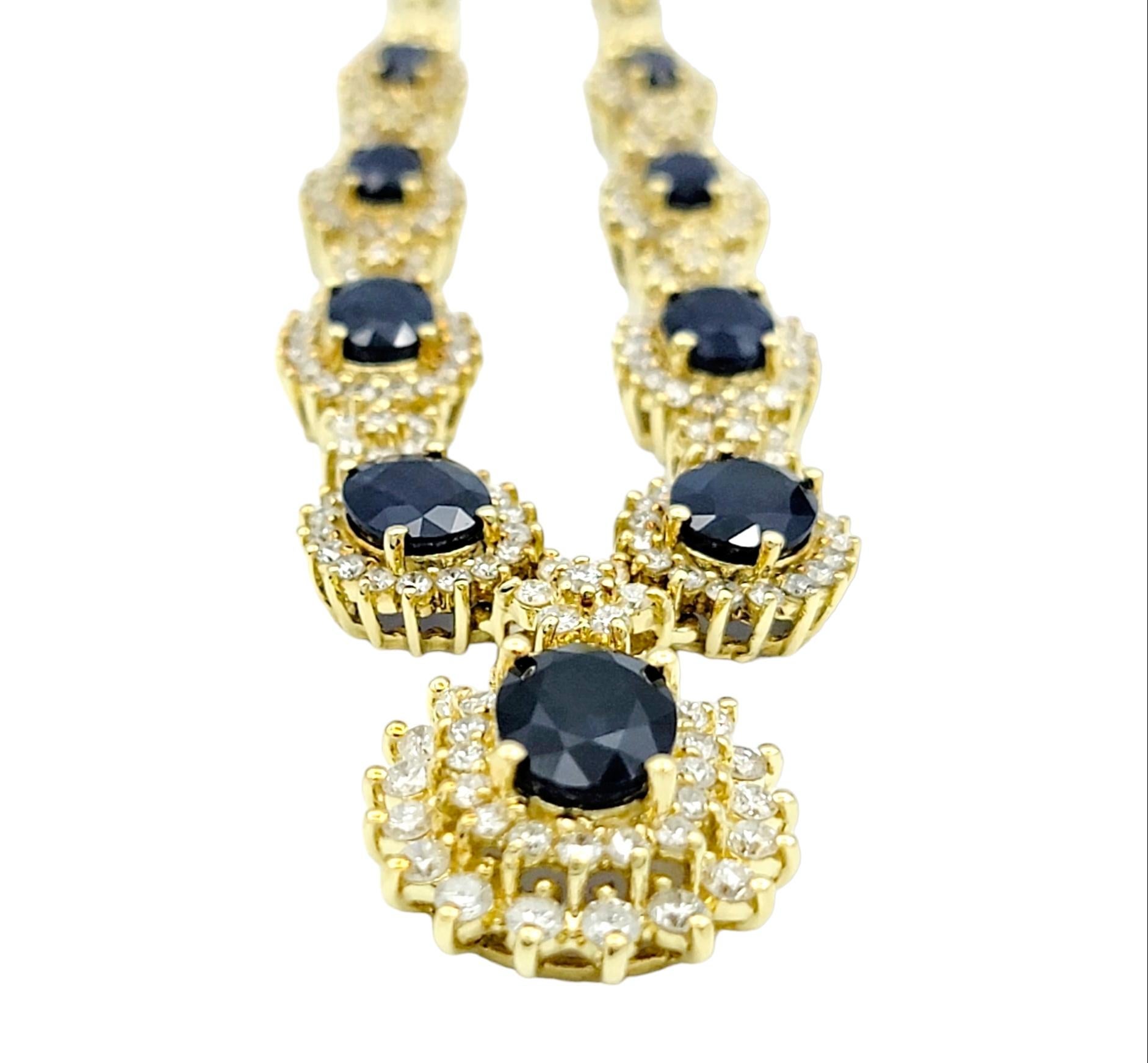 Contemporary Hammerman Brothers Blue Sapphire and Diamond Necklace in 18 Karat Yellow Gold