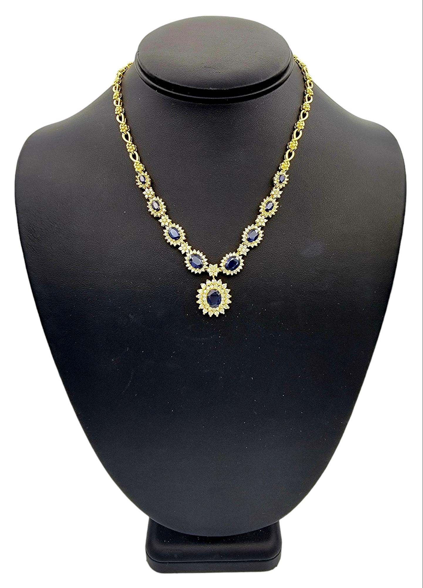 Hammerman Brothers Blue Sapphire and Diamond Necklace in 18 Karat Yellow Gold 3