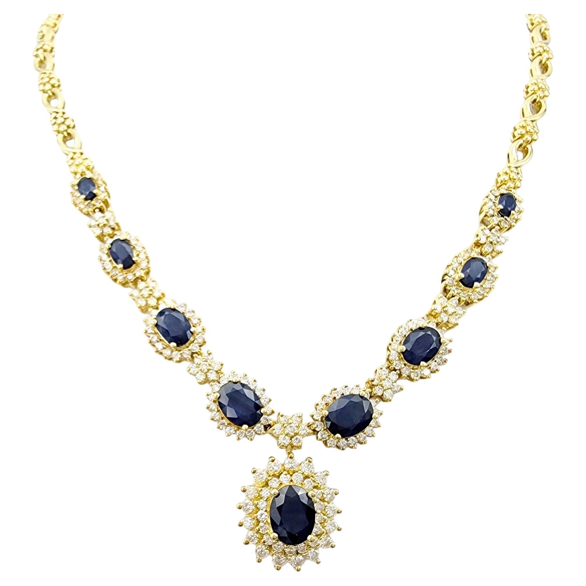 Hammerman Brothers Blue Sapphire and Diamond Necklace in 18 Karat Yellow Gold