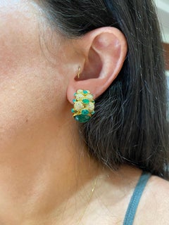 Hammerman Brothers Cabochon Emerald and Diamond Earrings