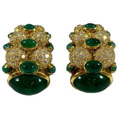 Hammerman Brothers Cabochon Emerald and Diamond Earrings