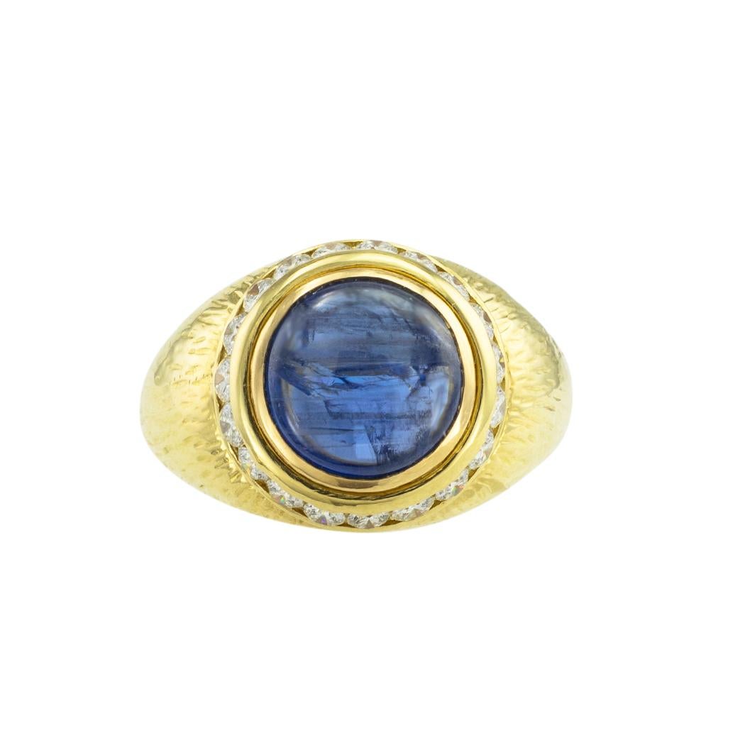 Contemporary Hammerman Brothers Cabochon Sapphire Diamond Yellow Gold Ring For Sale