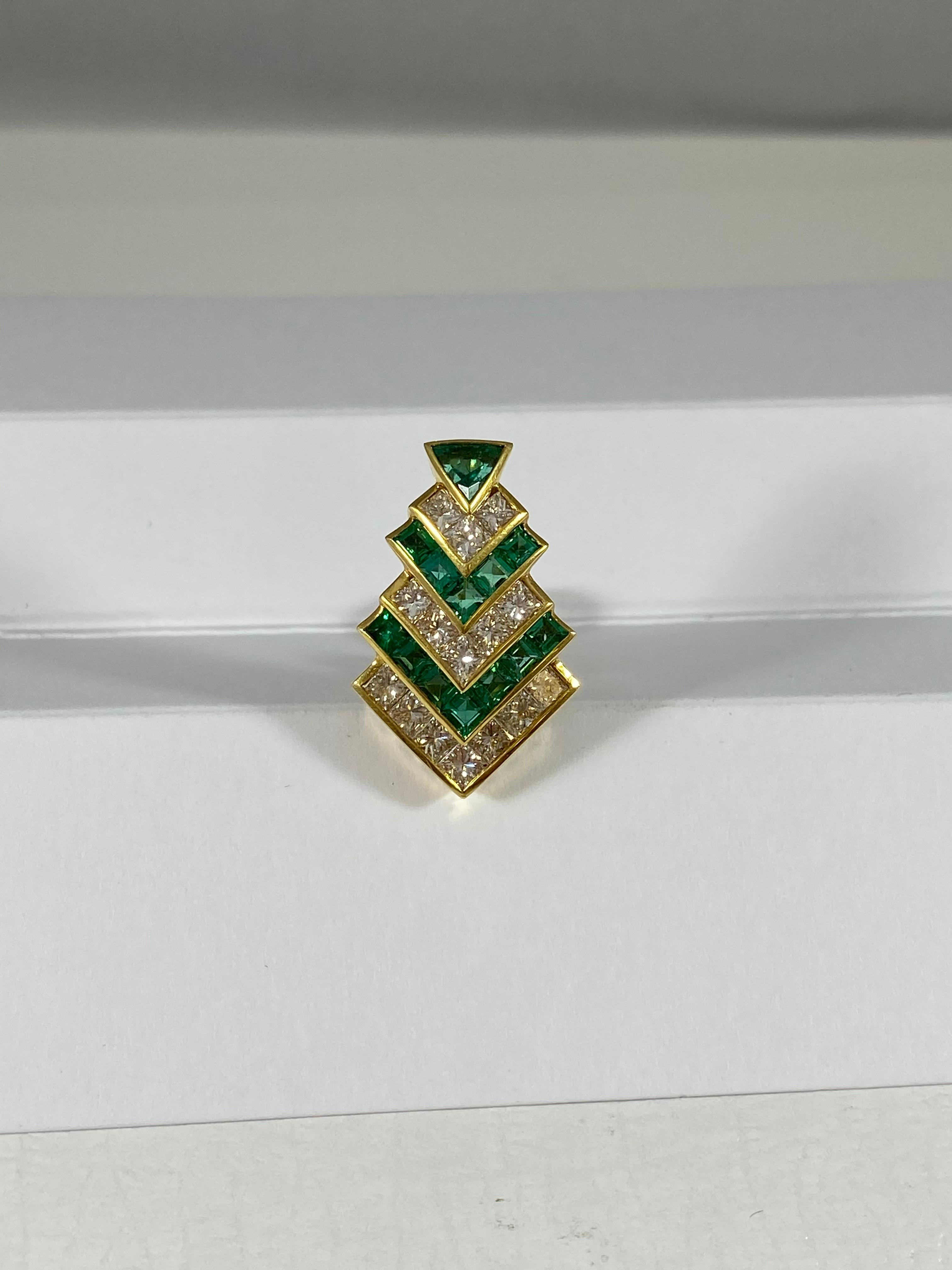 Emerald Cut Hammerman Brothers Chevron Emerald and Diamond Earrings For Sale