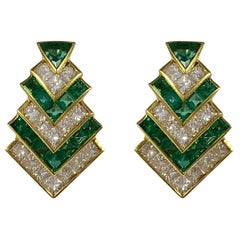 Hammerman Brothers Chevron Emerald and Diamond Earrings