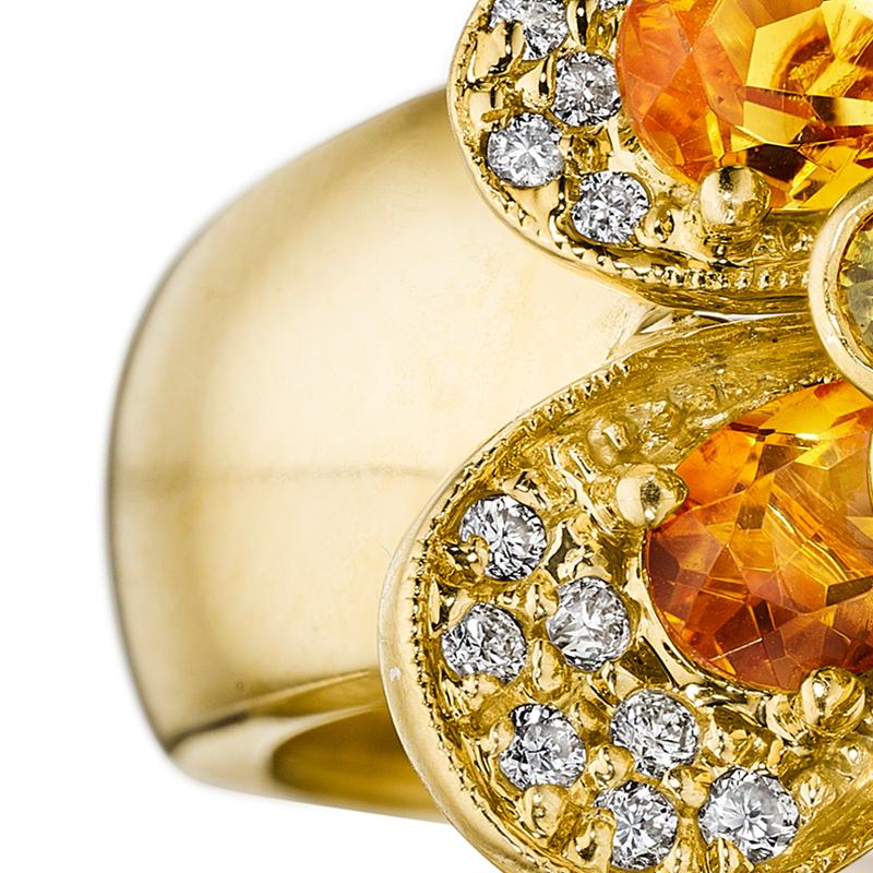 Hammerman Brothers Citrine and Diamond Flower Shaker Ring In New Condition For Sale In New York, NY