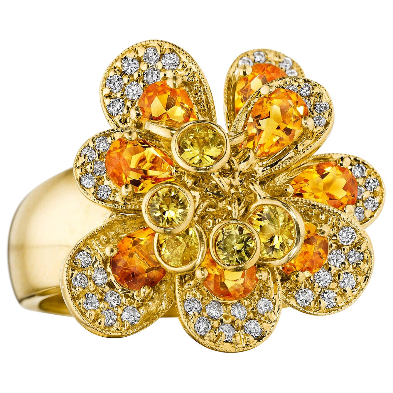 Hammerman Brothers Citrine and Diamond Flower Shaker Ring For Sale