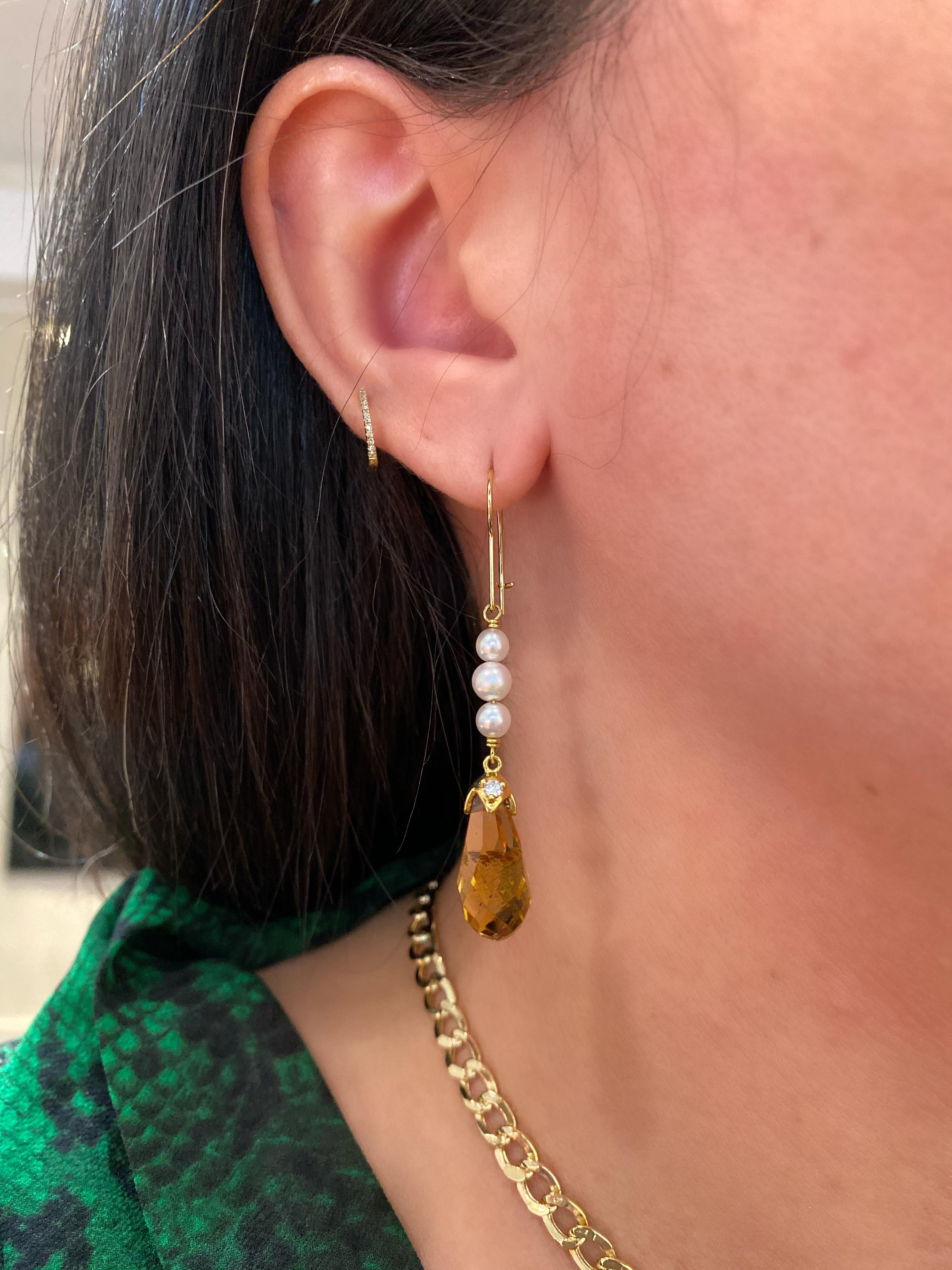Hammerman Brothers Citrine, Pearl, and Diamond Dangle Earrings In New Condition For Sale In New York, NY
