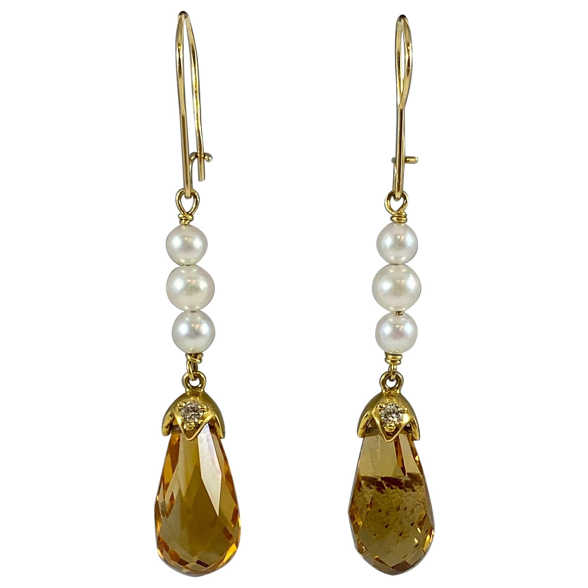 Hammerman Brothers Citrine, Pearl, and Diamond Dangle Earrings For Sale