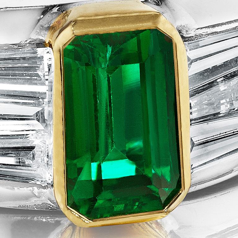 Art Deco Hammerman Brothers Deco Inspired Emerald and Diamond Ring For Sale