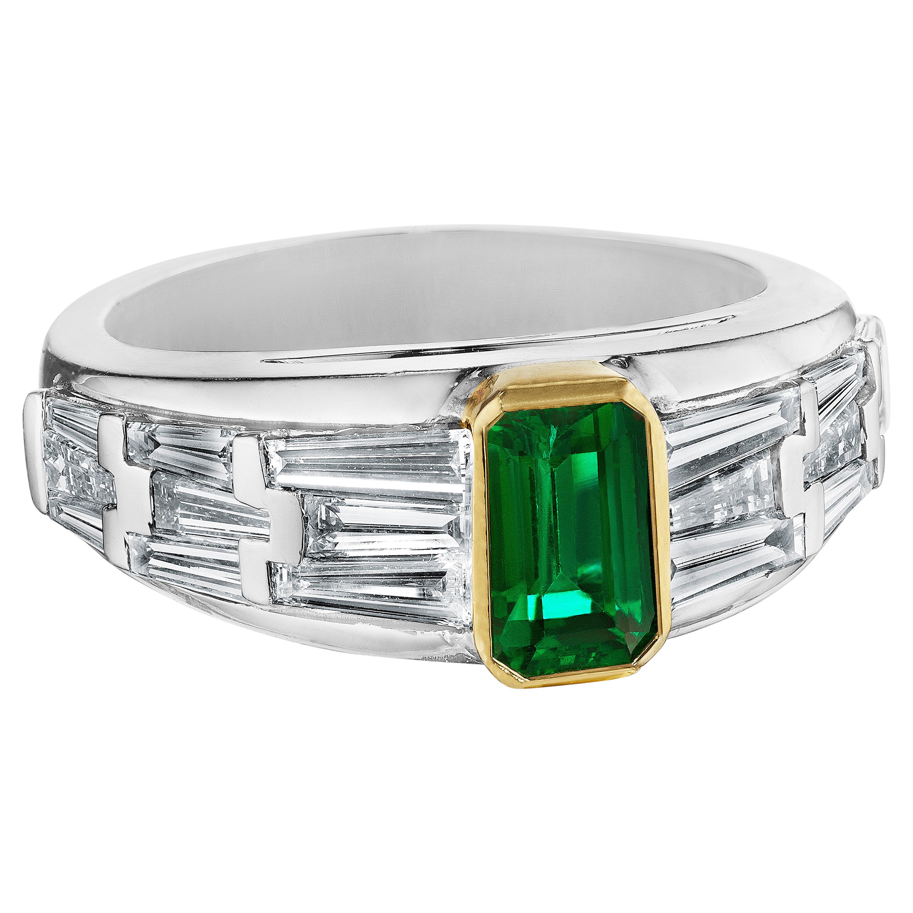 Hammerman Brothers Deco Inspired Emerald and Diamond Ring For Sale