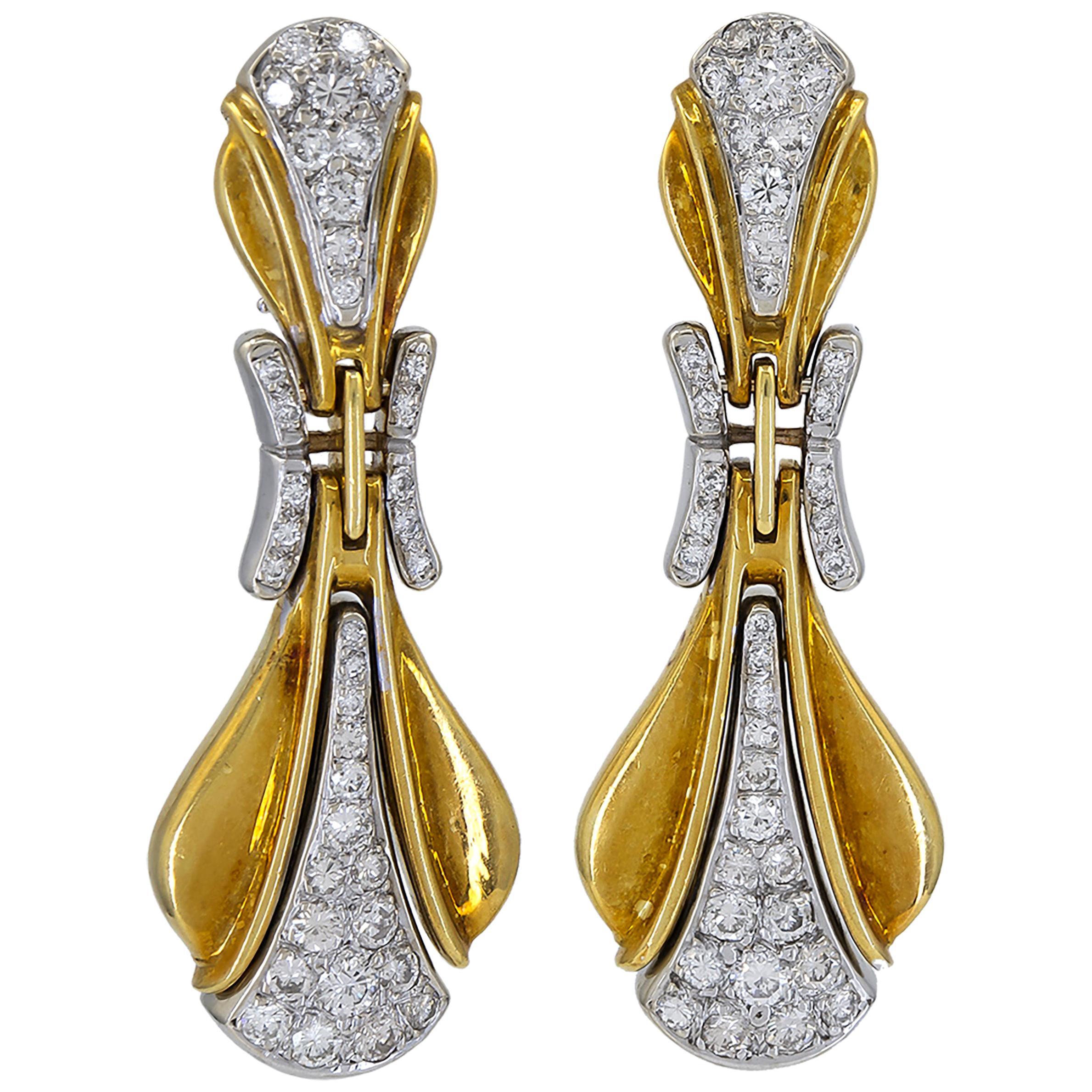 Hammerman Brothers Diamond 18 Karat Two-Tone Gold Earrings