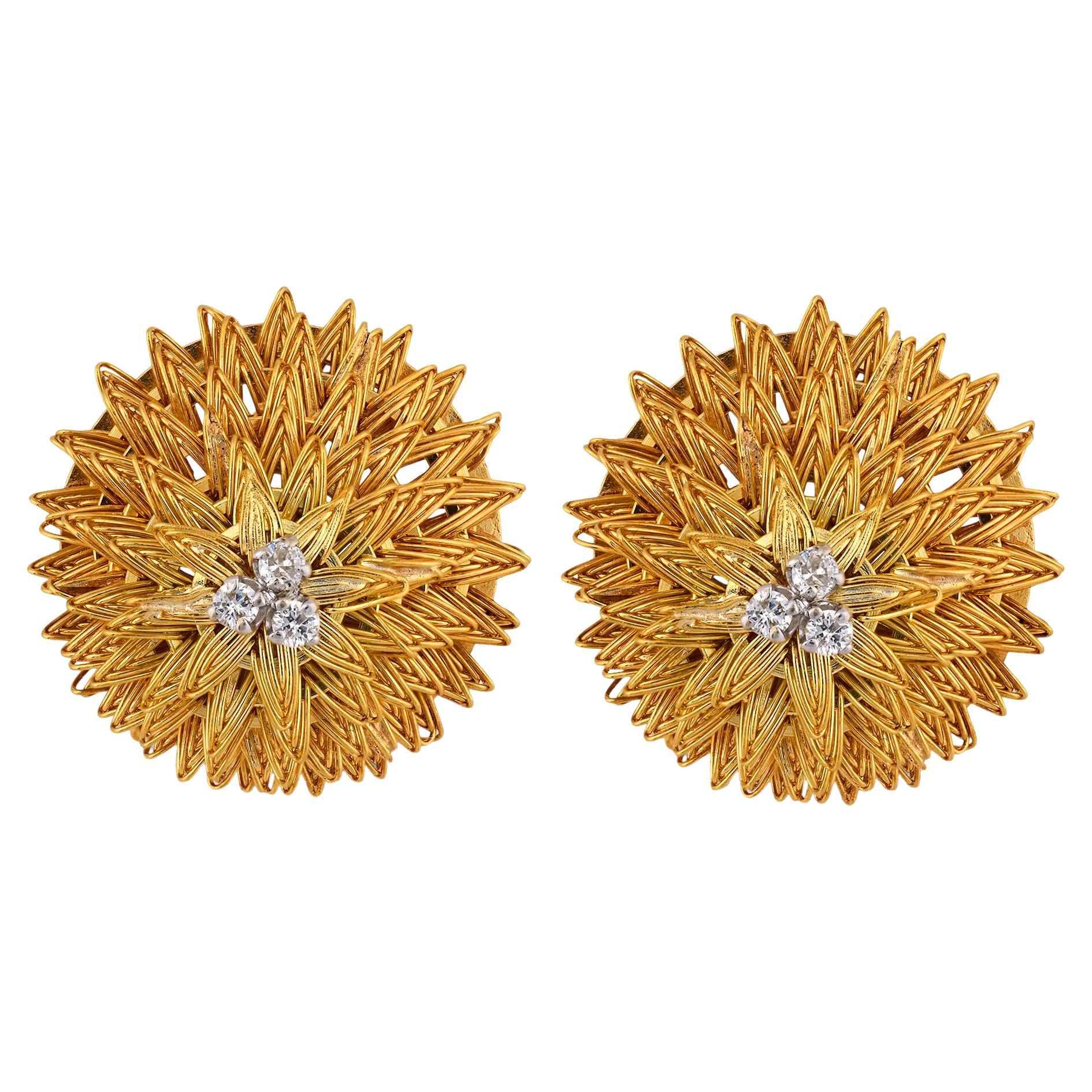 Hammerman Brothers diamond 18k yellow gold earrings For Sale