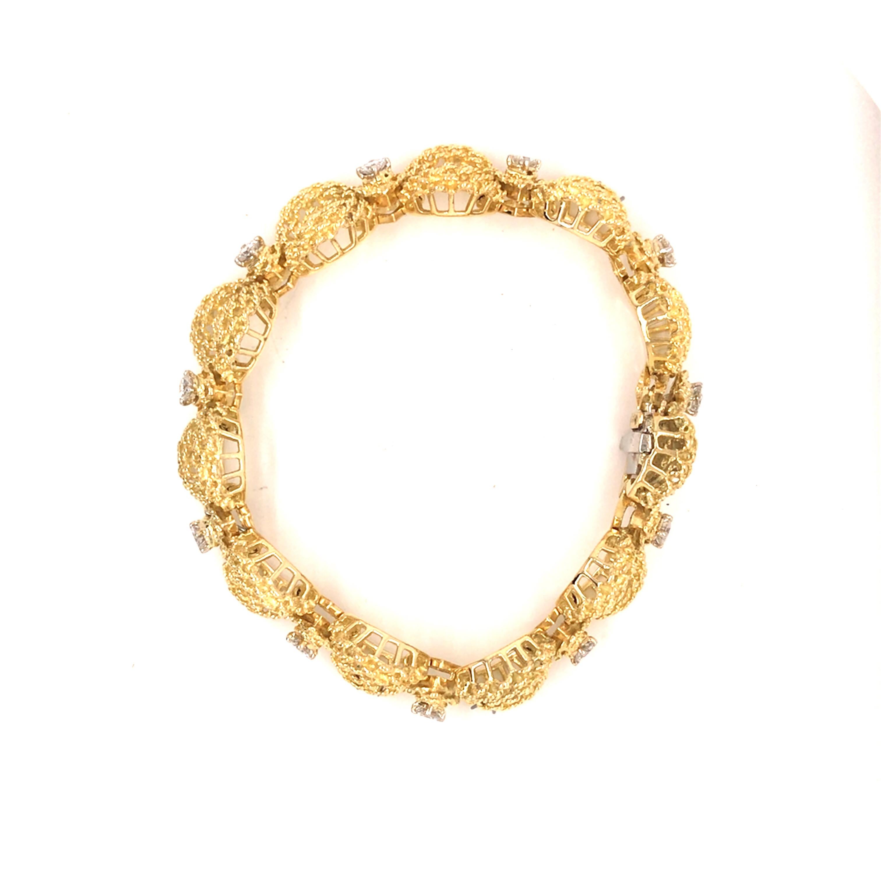 Hammerman Brothers Diamond 18K Yellow Gold Woven Link Bracelet In Good Condition In Boca Raton, FL