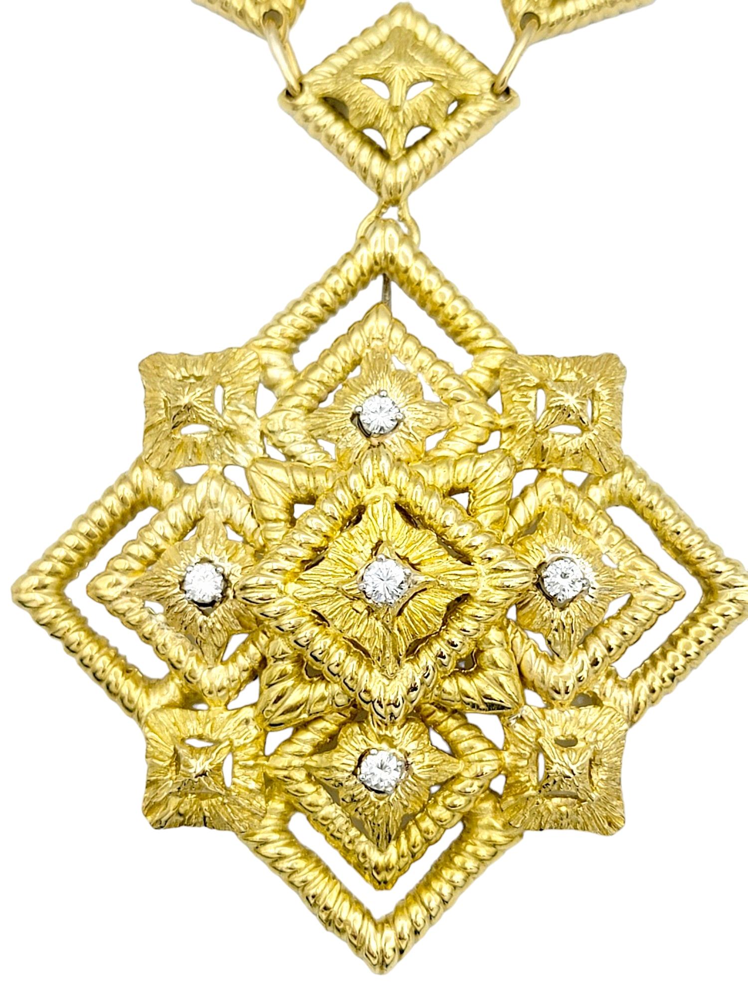 Contemporary Hammerman Brothers Diamond and 18K Yellow Gold Chunky Textured Pendant Necklace For Sale